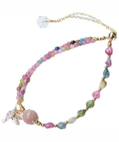 Pink 14k Gold Zircon Jade Crystal Charm Bracelet