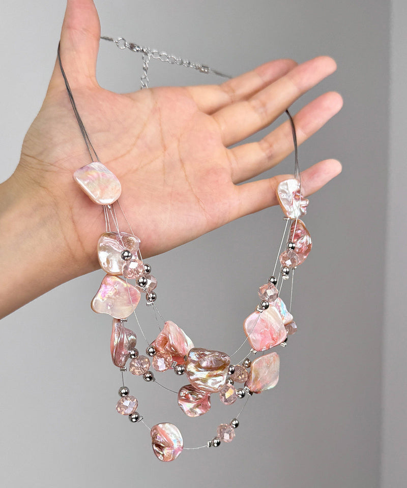 Pink Alloy Shell Layered Pendant Necklace