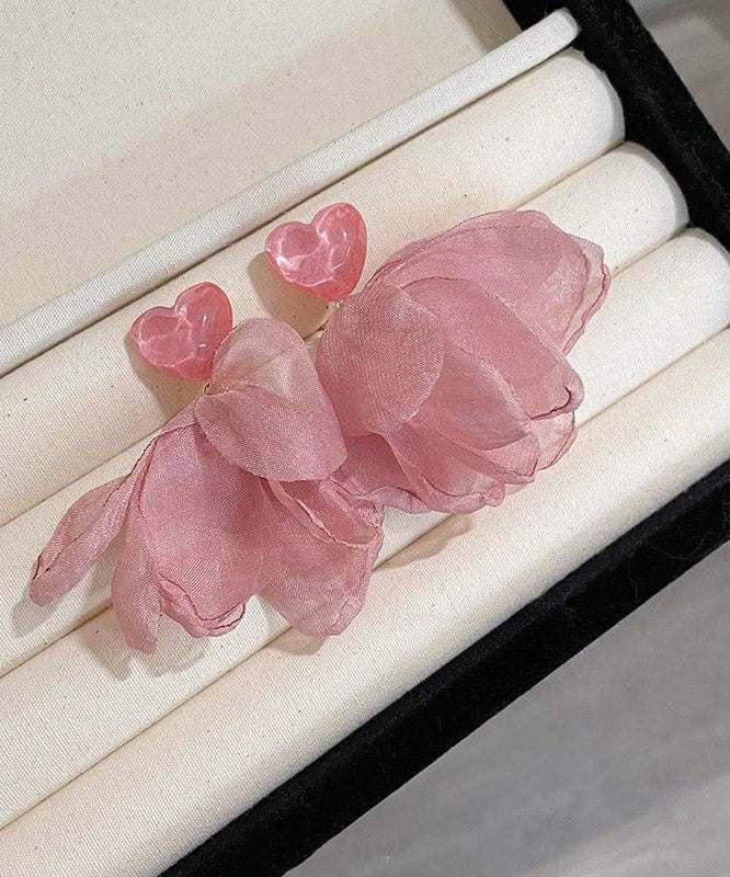 Pink Copper Overgild Acrylic Cloth Flora Stud Earrings