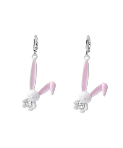 Pink Copper Zircon Spray Painting Little Rabbit Drop Earrings