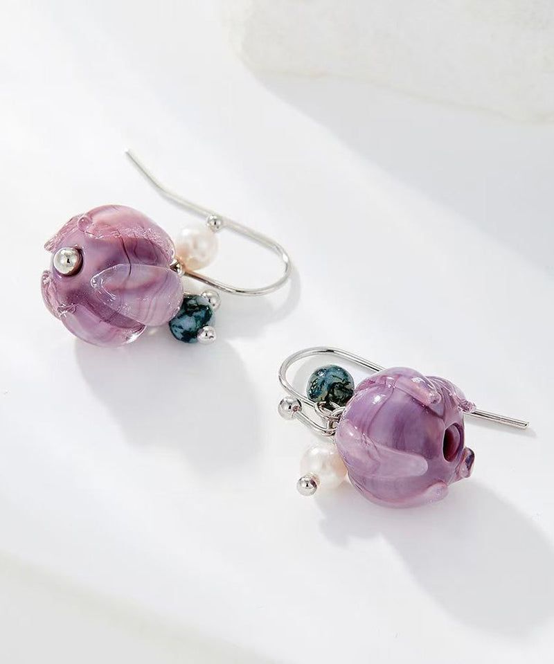 Purple Alloy Pearl Colored Glaze Drop Earrings