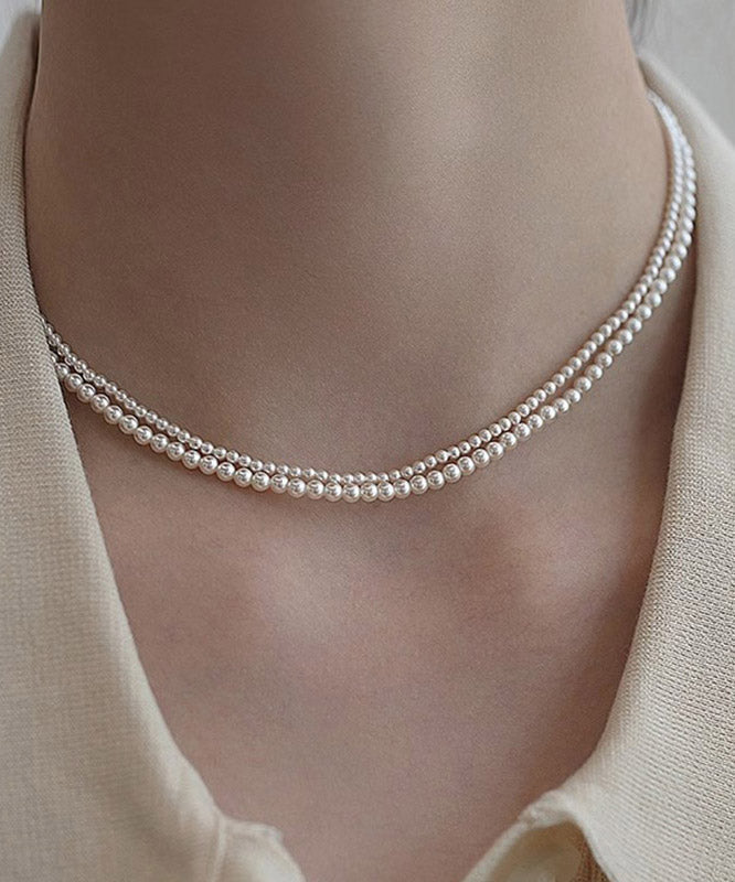 White Alloy Pearl Beadi Gratuated Bead Necklace Ya011