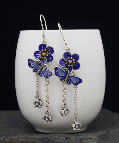 Diy Blue Sterling Silver Butterfly Tassel Drop Earrings