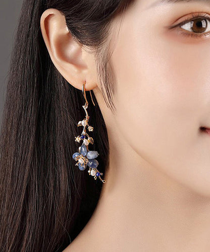 Diy Blue Sterling Silver Jade Crystal Zircon Pearl Drop Earrings