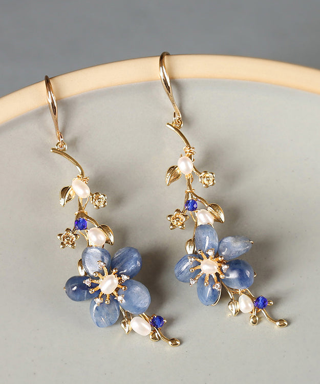 Diy Blue Sterling Silver Jade Crystal Zircon Pearl Drop Earrings