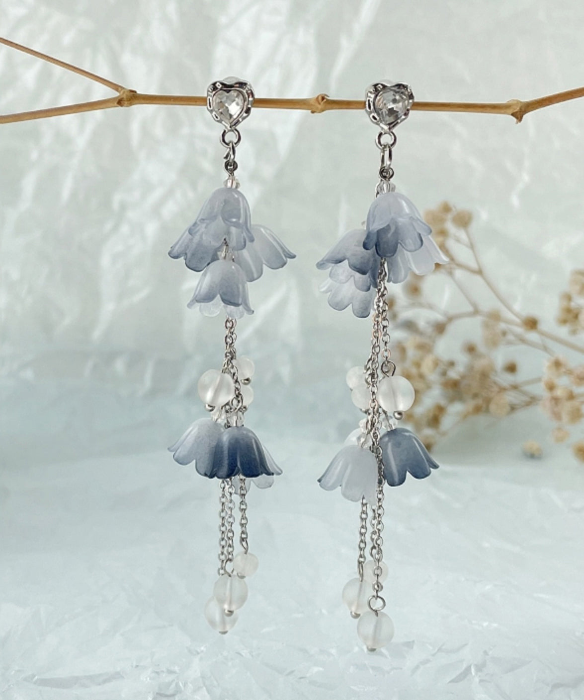 Diy Blue Sterling Silver Zircon Pearl Tassel Drop Earrings