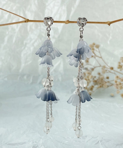 Diy Blue Sterling Silver Zircon Pearl Tassel Drop Earrings Kx1084