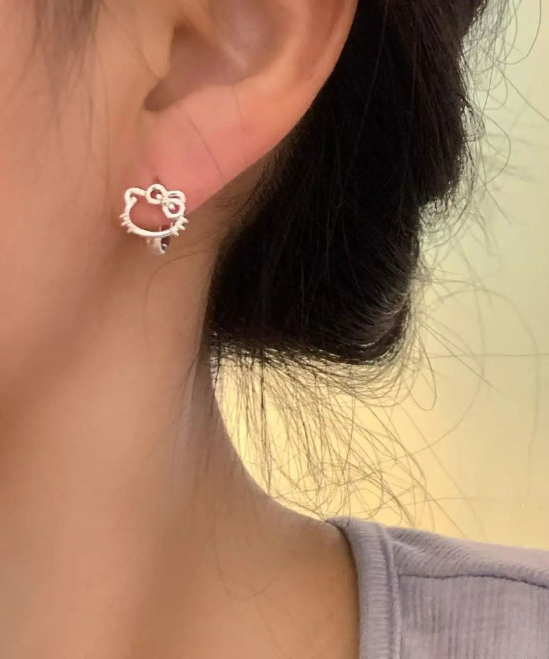 Diy Copper Zircon Kt Cat Stud Earrings