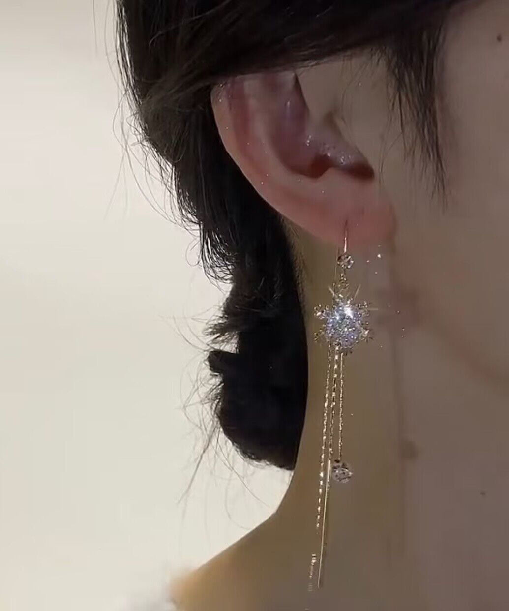 Diy Gold Alloy Zircon Snowflake Tassel Drop Earrings