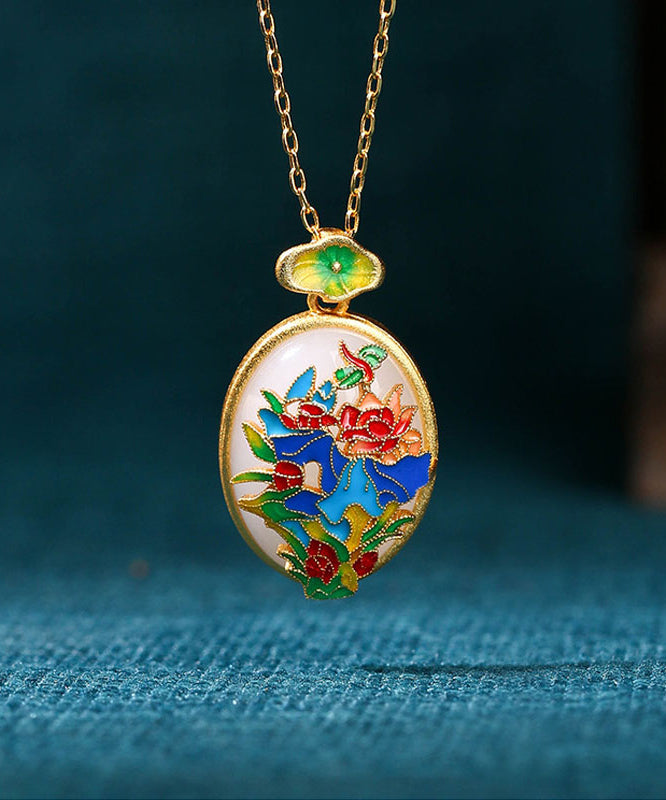 Diy Gold Ancient Gold Jade Enamel Pendant Necklace Kx1081