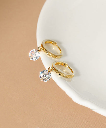 Diy Gold Sterling Silver Inlaid Zircon Hoop Earrings