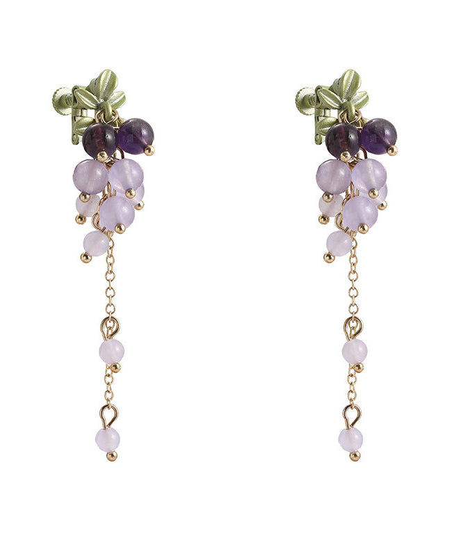 Diy Gold Sterling Silver Overgild Crystal Grape Tassel Drop Earrings
