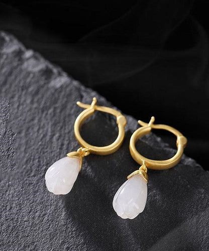 Diy Gold Sterling Silver Overgild Inlaid Jade Drop Earrings