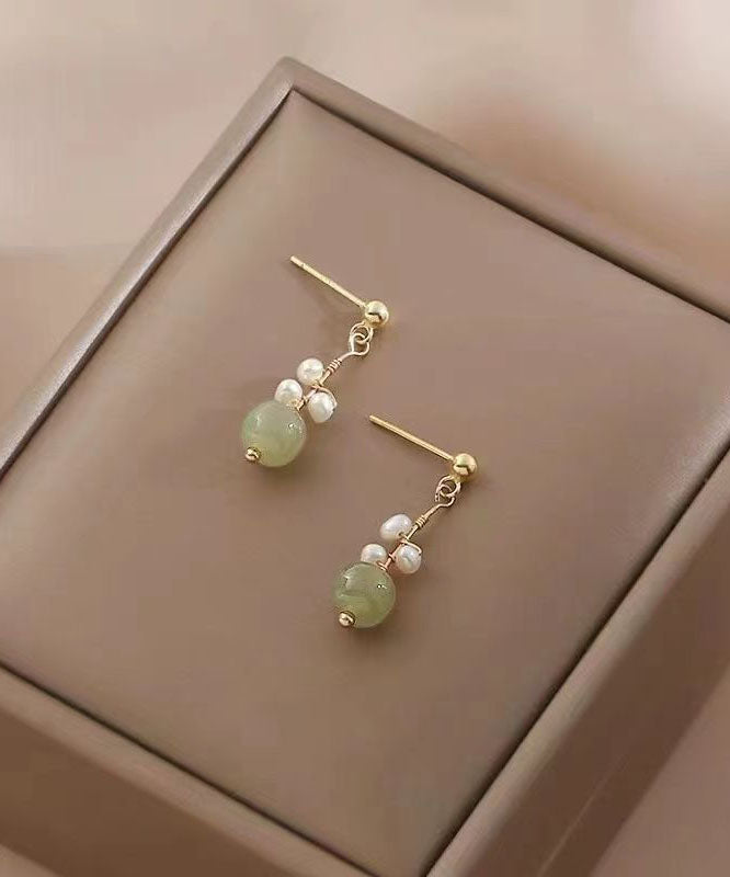Diy Green Jade Pearl Drop Earrings Tw1049
