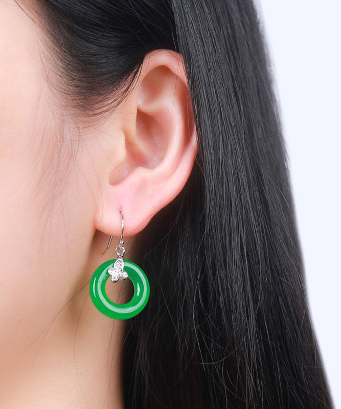 Diy Green Sterling Silver Jade Zircon Leaf Drop Earrings