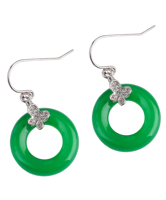 Diy Green Sterling Silver Jade Zircon Leaf Drop Earrings