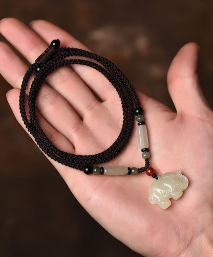 Diy Hand Knitting Jade Little Elephant Pendant Necklace
