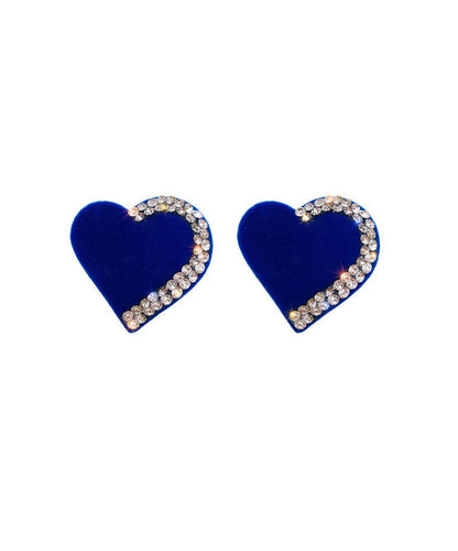 Diy Klein Blue Silver Inlaid Zircon Love Stud Earrings