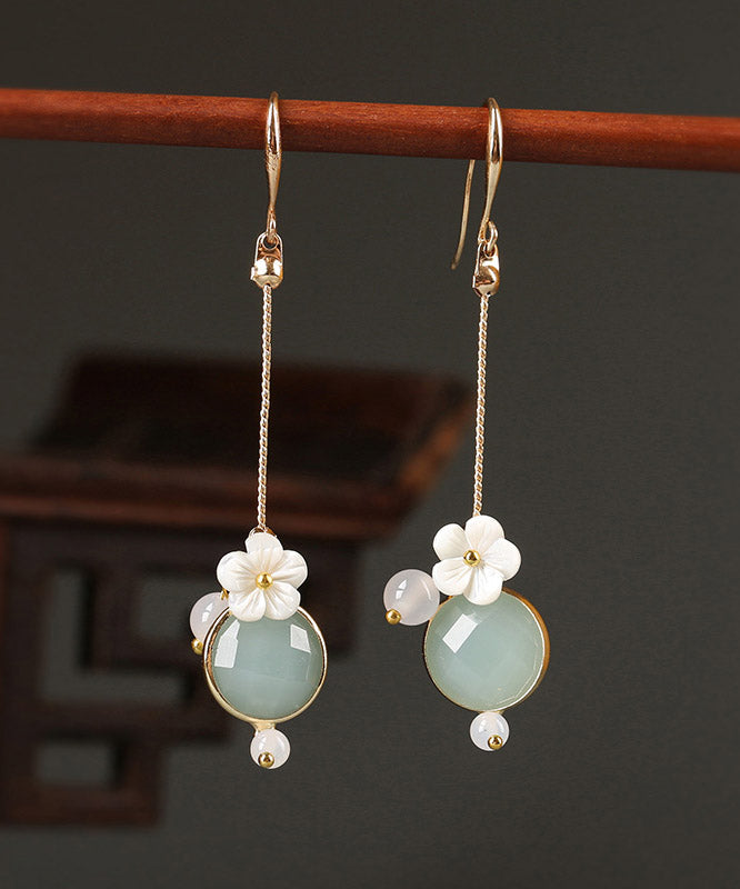 Diy Light Green Shell Flower Agate Coloured Glaze Drop Earrings