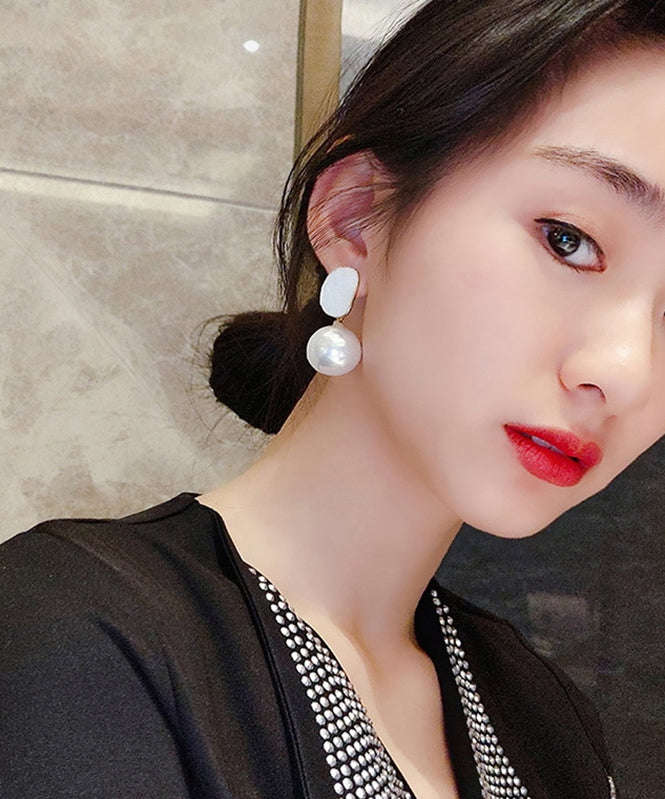 Diy Light Pink Sterling Silver Alloy Pearl Drop Earrings Gh1079
