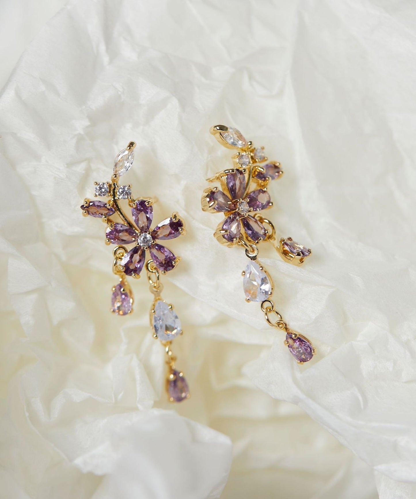 Diy Purple Sterling Silver Zircon Tassel Drop Earrings