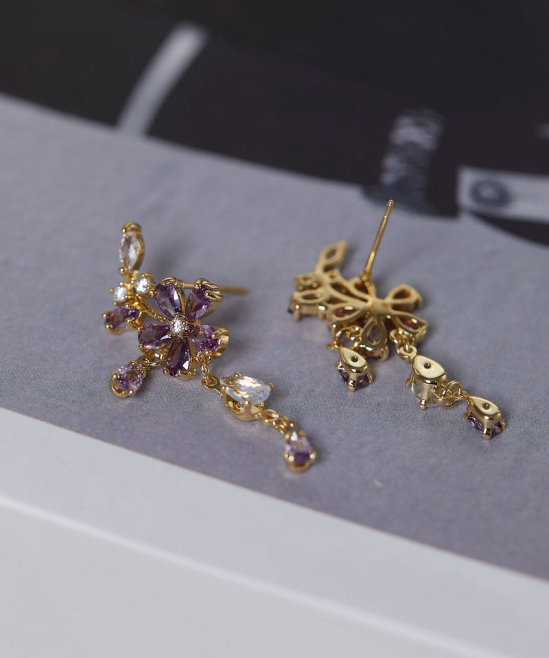 Diy Purple Sterling Silver Zircon Tassel Drop Earrings