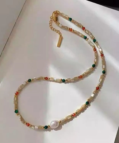 Diy Rainbow Alloy Pearl Shell Beads Princess Necklace