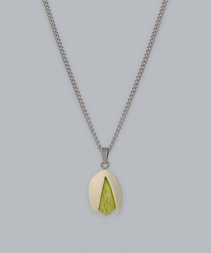 Diy Silk Stainless Steel Resin Pistachios Pendant Necklace Qj019