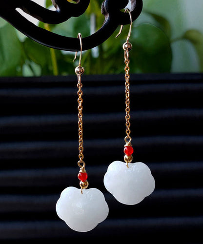 Diy White 14k Gold Jade Gem Stone Drop Earrings