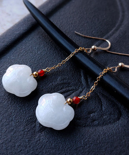 Diy White 14k Gold Jade Gem Stone Drop Earrings