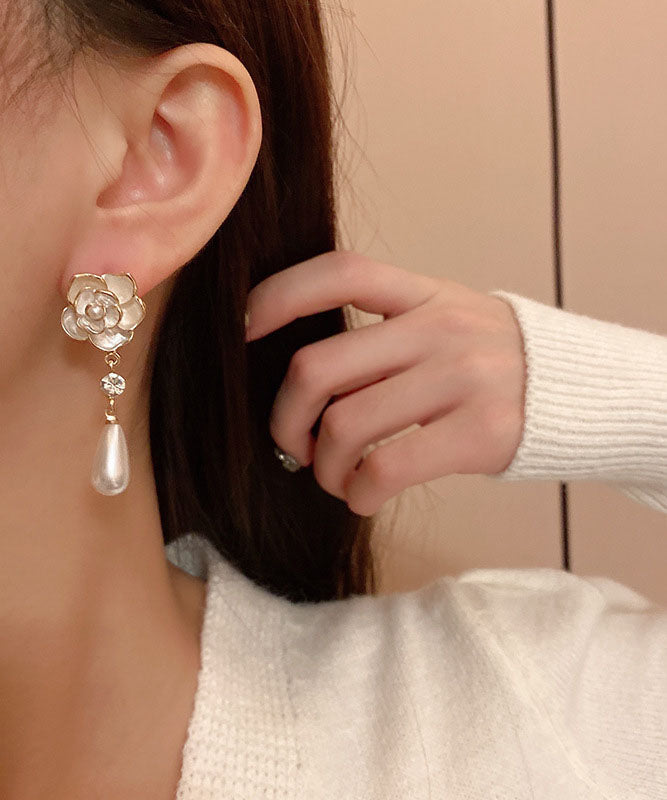 Diy White Alloy Pearl Zircon Drop Earrings