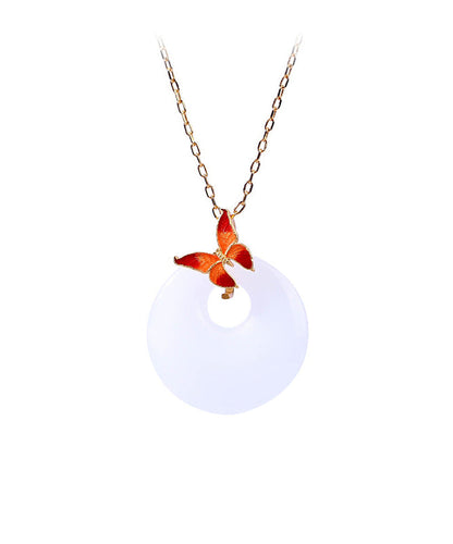 Diy White Copper Overgild Jade Enamel Butterfly Pendant Necklace Kx1059