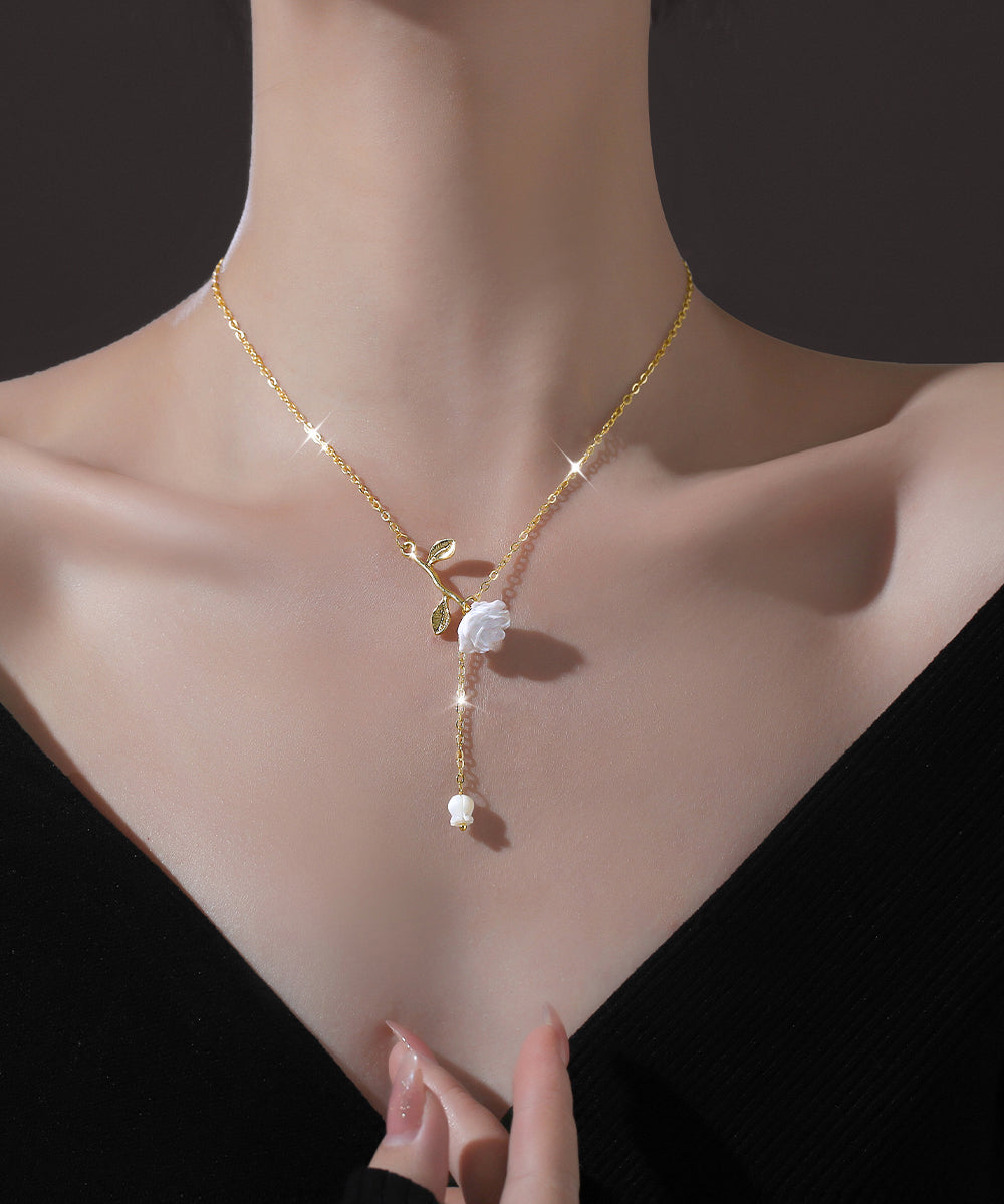 Diy White Copper Overgild Rose Tassel Pendant Necklace Ly1792