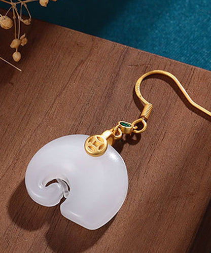 Diy White Gold Plated Jade Drop Earrings