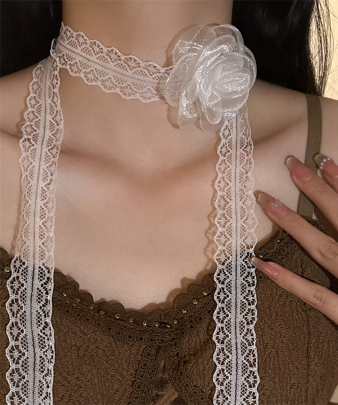 Diy White Lace Rose Hollowed Out Necklace