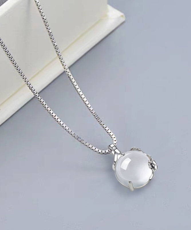 Diy White Silver Silver Chalcedony Plum Blossom Pendant Necklace Po011
