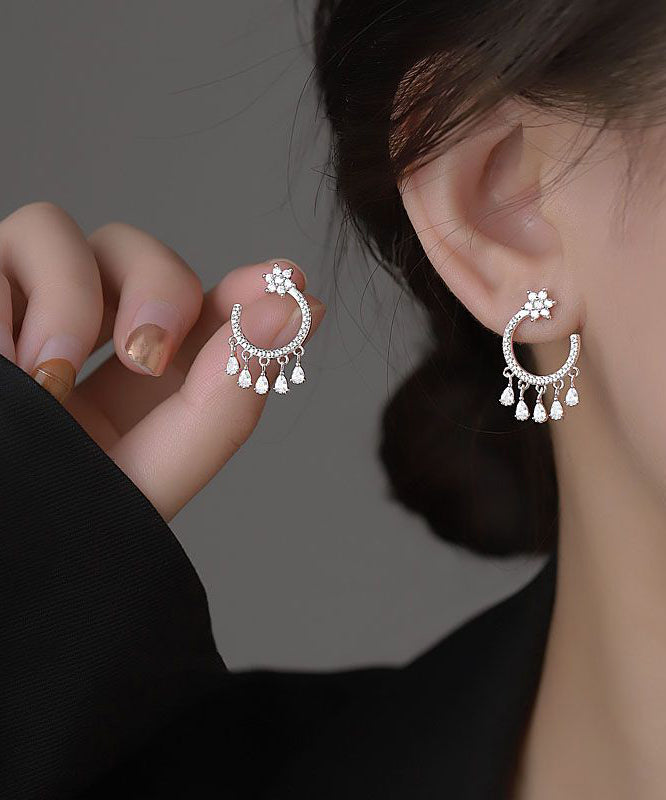 Diy White Sterling Silver C-shaped Tassel Stud Earrings