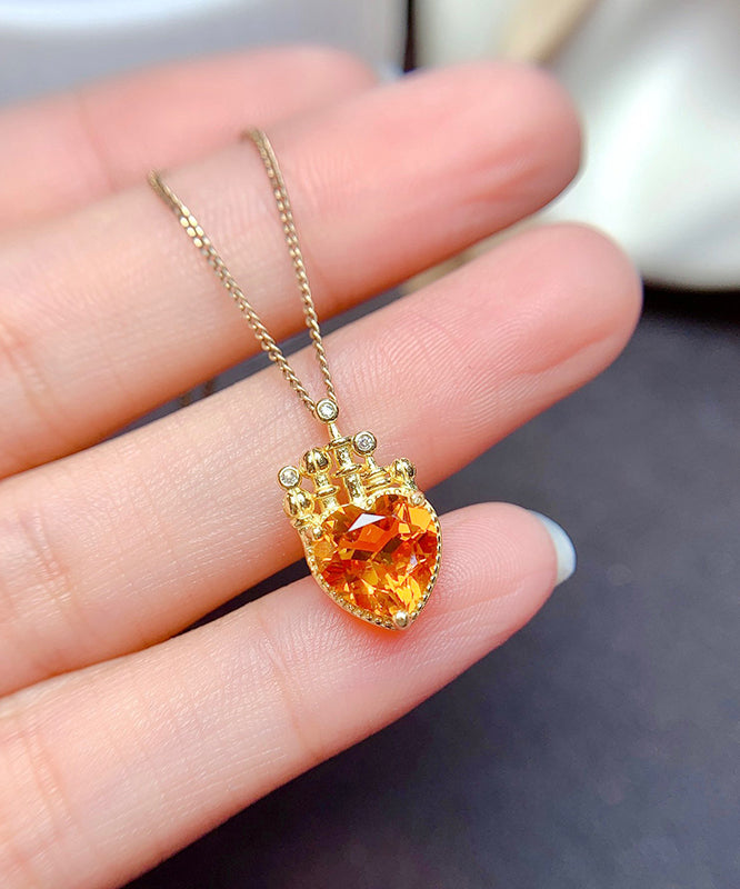 Diy Yellow Sterling Silver Overgild Crystal Pendant Necklace Qu041