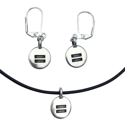 Dragonweave Equality Circle Charm Necklace and Earring Set, Silver Plated Black Leather Choker and Leverback Earrings