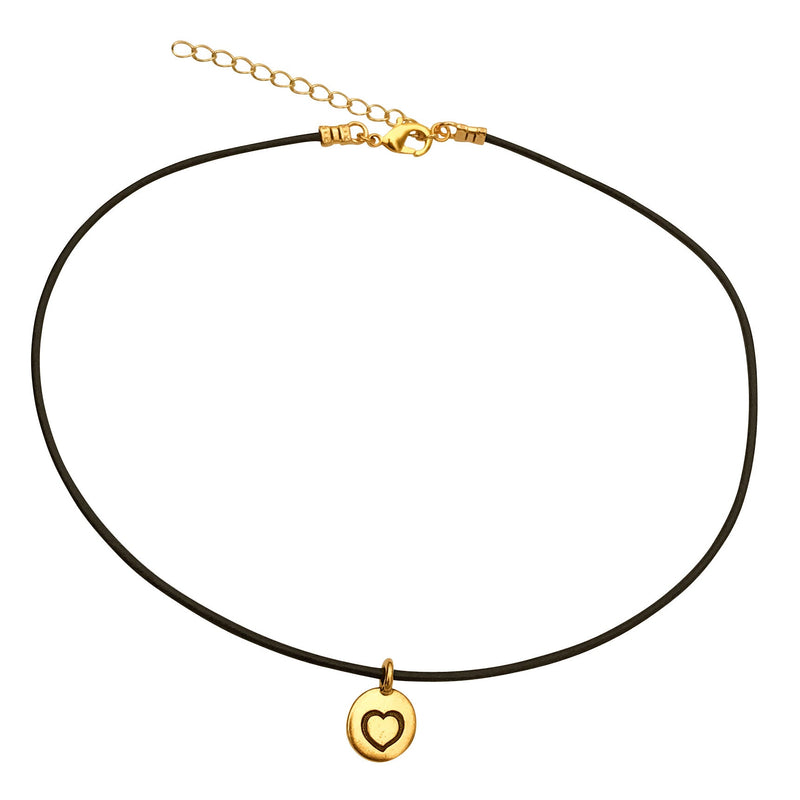 Dragonweave Heart Circle Charm Necklace and Earring Set, Gold Plated Black Leather Choker and Leverback Earrings