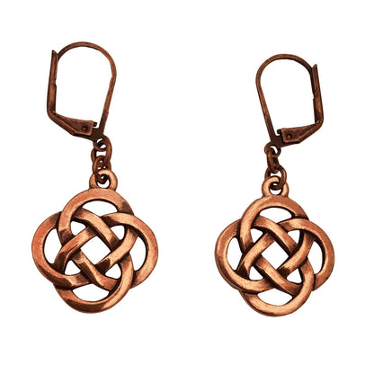 Dragonweave Celtic Open Knot Charm Necklace and Earring Set, Antique Copper Brown Leather Choker and Leverback Earrings