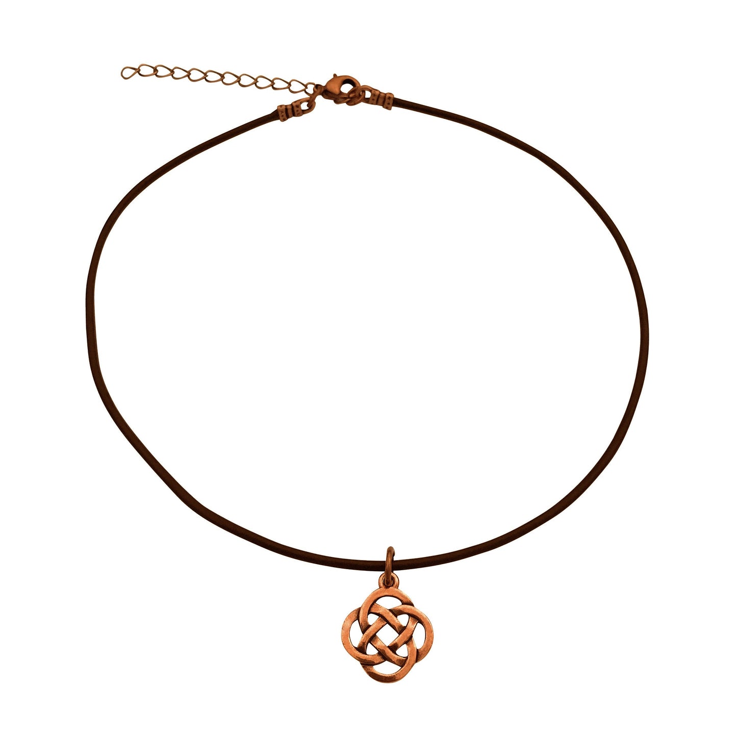 Dragonweave Infinity Knot Charm Necklace and Earring Set, Antique Copper Brown Leather Choker and Leverback Earrings