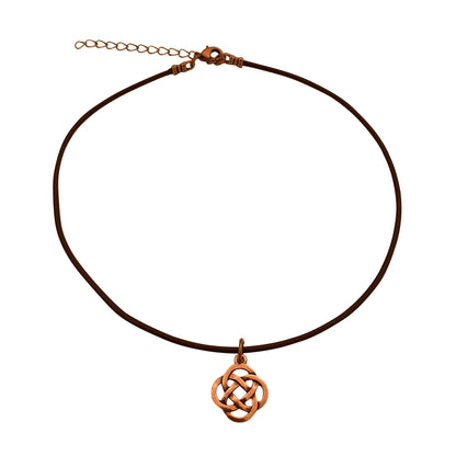Dragonweave Infinity Knot Charm Necklace and Earring Set, Antique Copper Brown Leather Choker and Leverback Earrings
