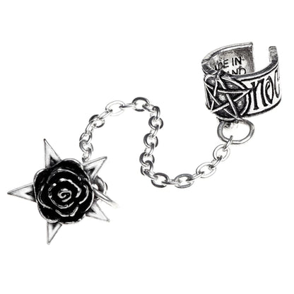 Rosa Nocta Earcuff Black Rose Pentagram Earring by Alchemy Gothic