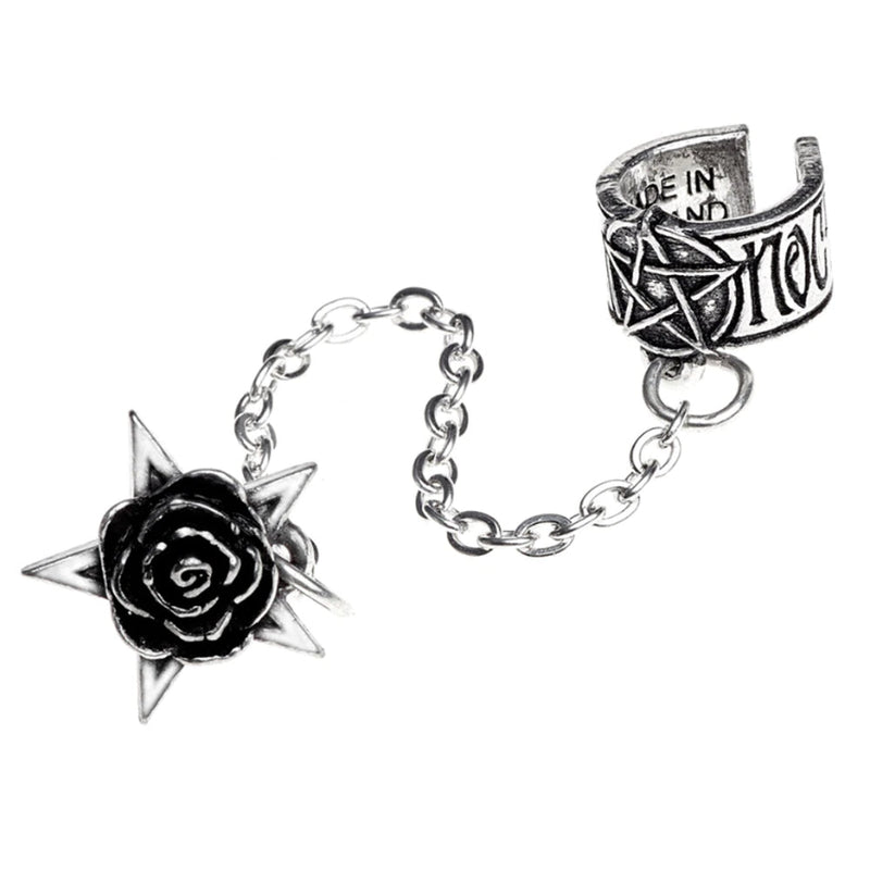 Rosa Nocta Earcuff Black Rose Pentagram Earring by Alchemy Gothic