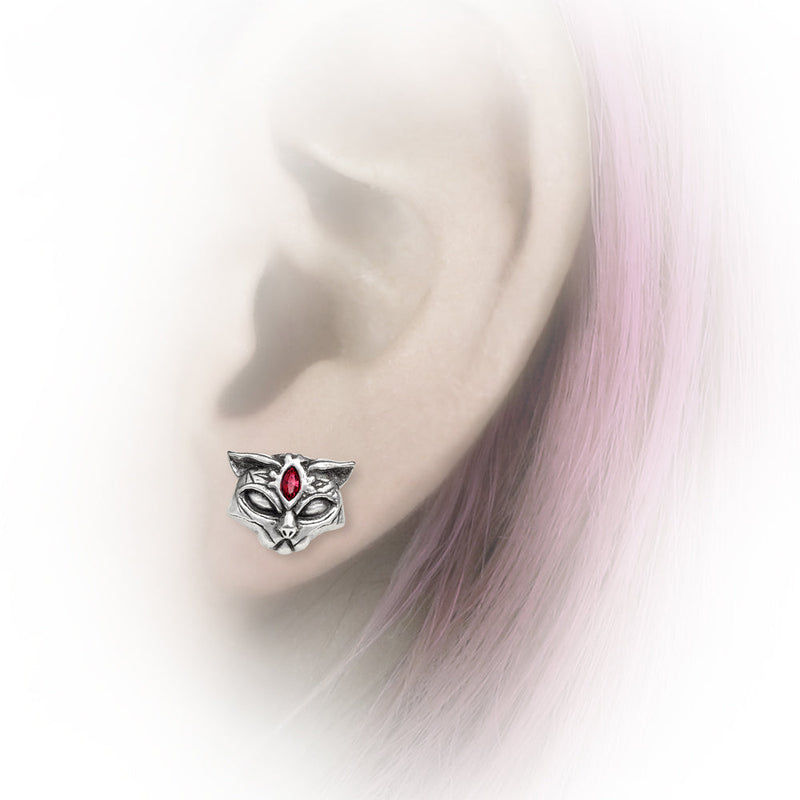 Sacred Cat Earrings With Red Crystals by Alchemy Gothic