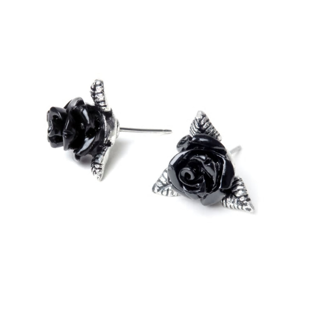 Ring O'roses Black Rose Ear Studs by Alchemy Gothic