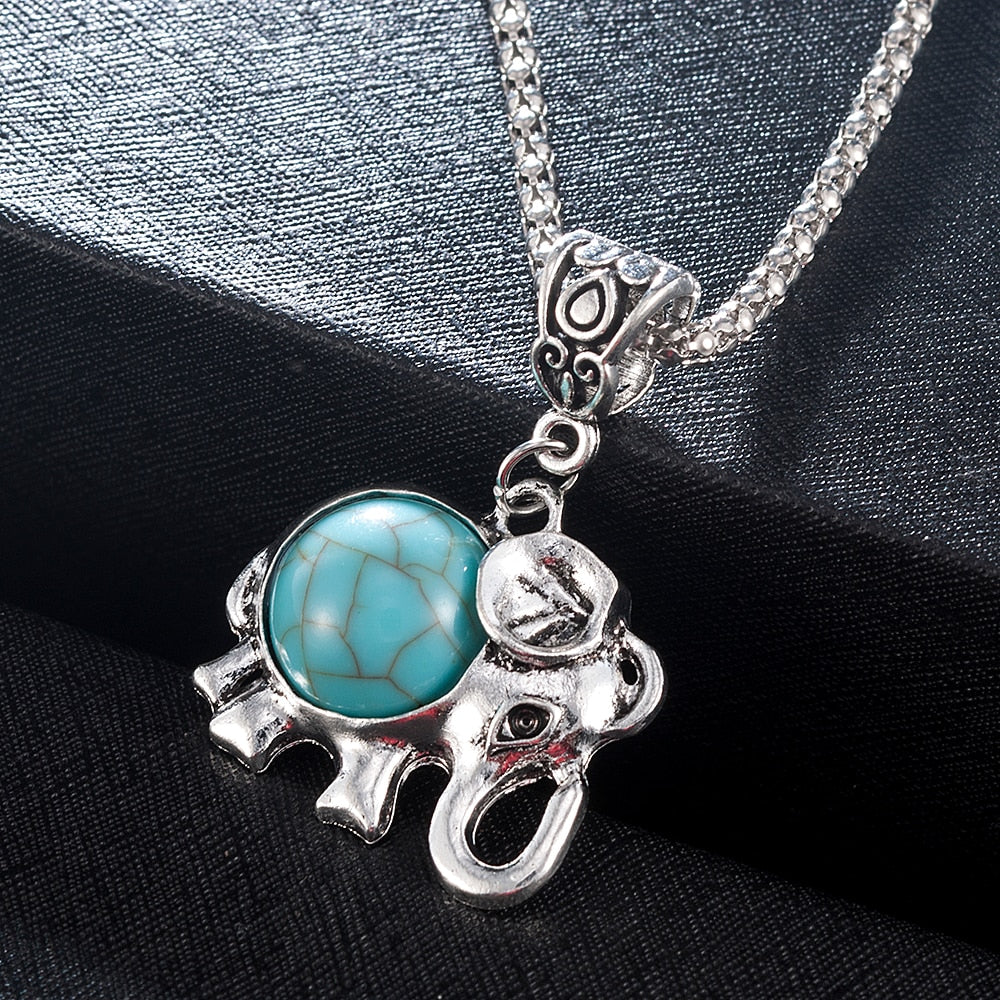 Antique Silver Turquoise Elephant Necklace