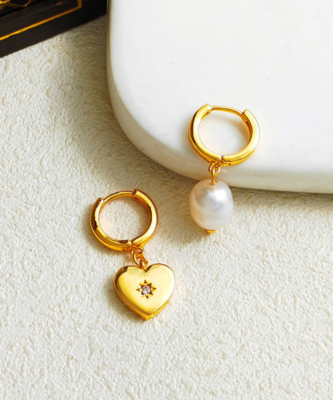 Aaymmetry Copper Gold Plated Glass Pearl Heart Hoop Earrings