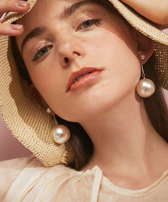 Champagne Fine Big Pearl Drop Earrings